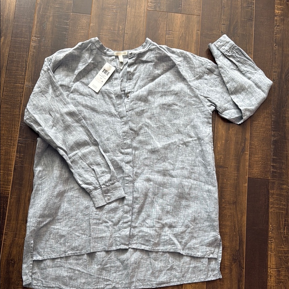 Eileen Fisher Linen Gray Button-Up Top